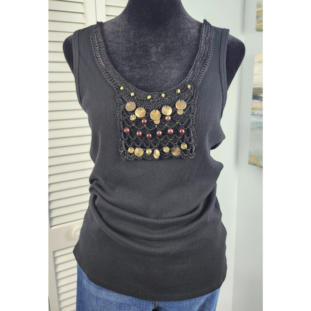 3/$20 Moa Moa Black Ribbed Tank XL Crochet Beaded